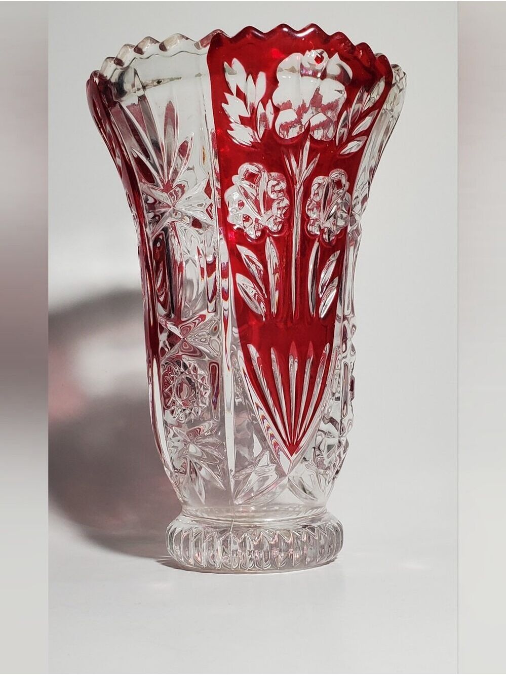 Fifth Avenue Crystal Rosaline Ruby Floral Vase Vintage Anna Hutte Cut Glass EUC - Picture 7 of 8